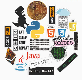 Coding Programming Laptop Self-Adhesive Stickers Pack (16Pcs)