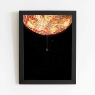 Astronaut Hanging on Moon - Framed Poster